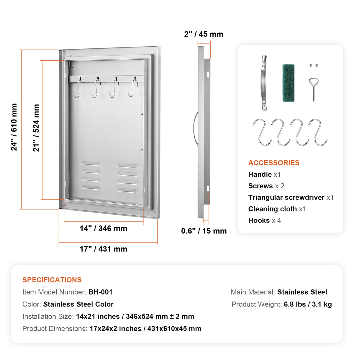 Stainless Steel BBQ Island Access Door for Outdoor Kitchens and Grilling Stations
