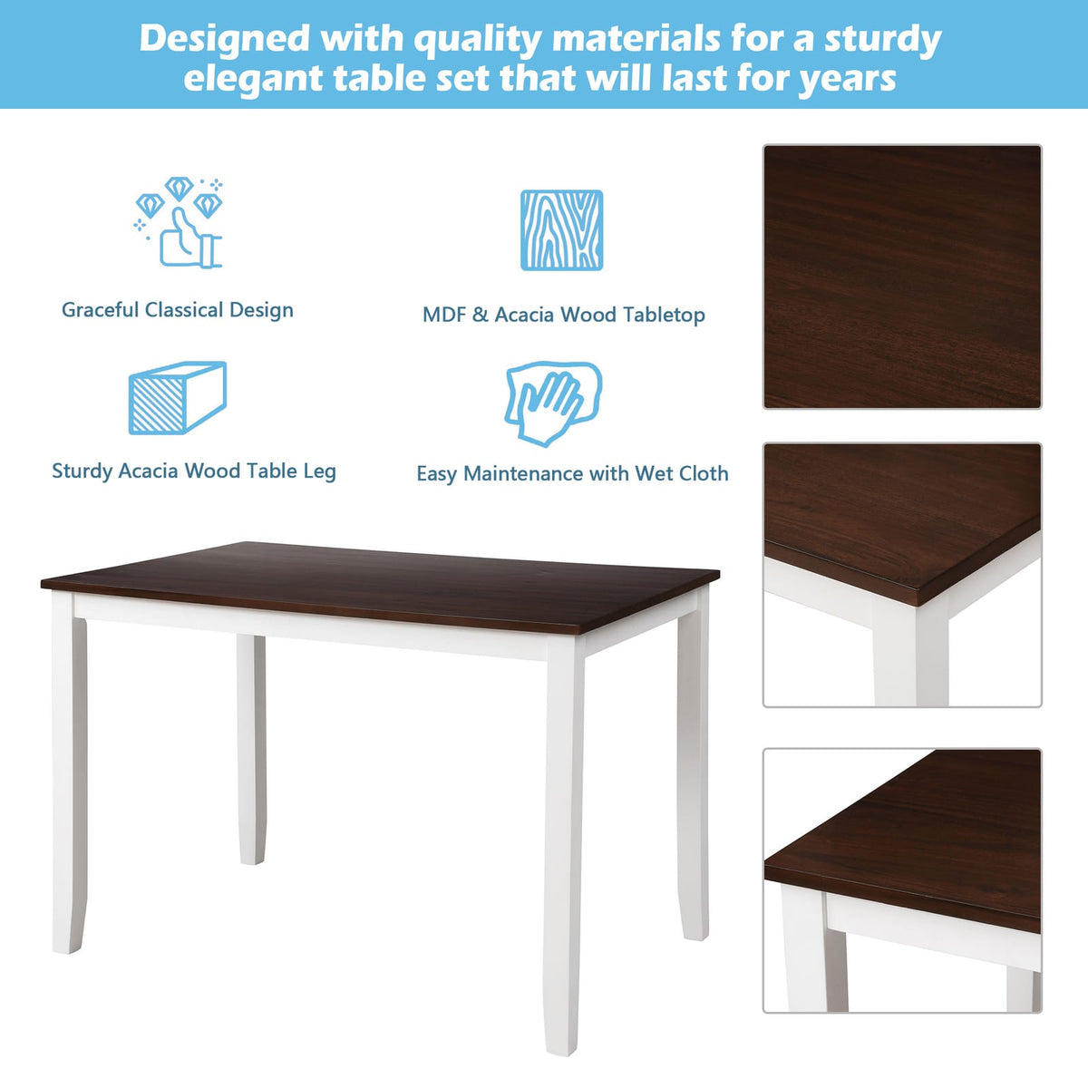 Espresso White Rectangular Dining Table Set 5 Piece