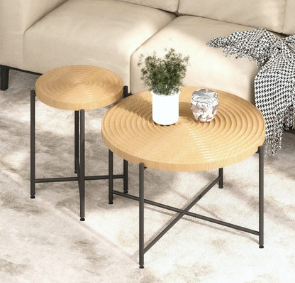2-Piece Coffee & End Table Set - Oak Natural Wood + Antique White for Living Room