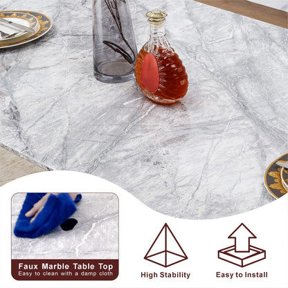 70" Silver Grey Marble Dining Table - Modern Rectangle for 6 People