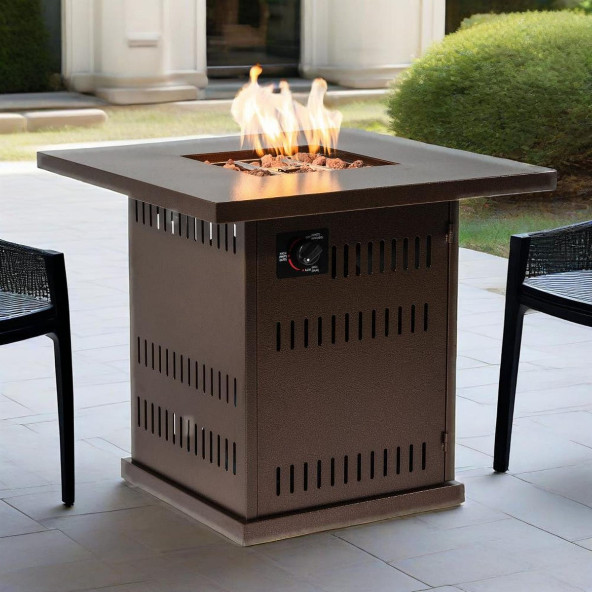 28" Propane Fire Pit Table - Brown Steel Outdoor Heating