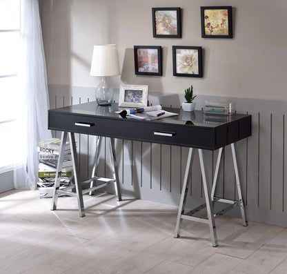 Black Rectangular Writing Desk with Storage Drawers