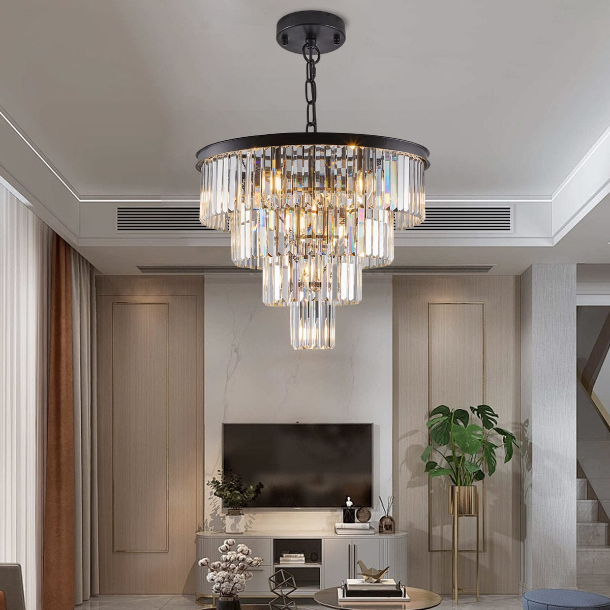 Black Crystal Chandelier - Luxury Living Room Lighting