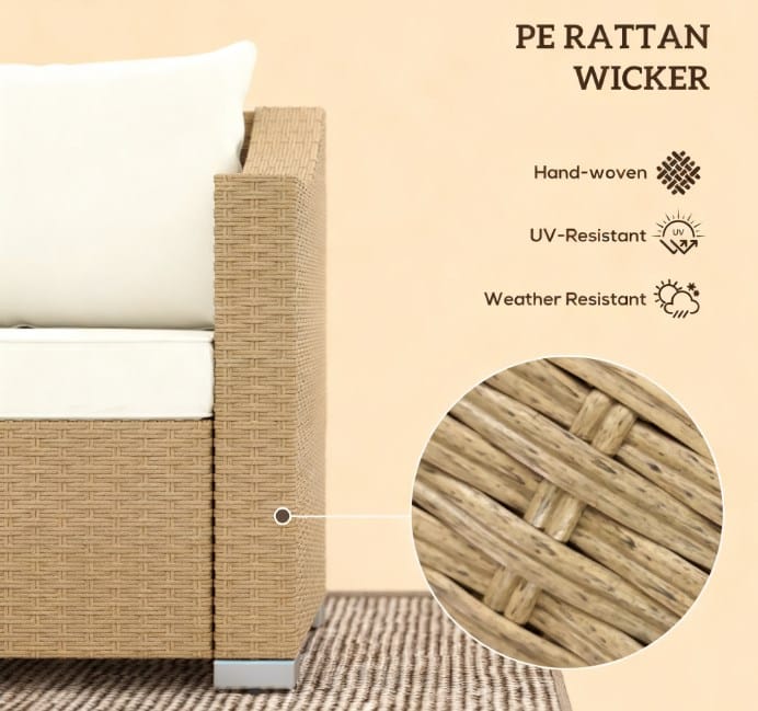 Cream White Rattan Patio Sofa - 79.1" Outdoor Seating
