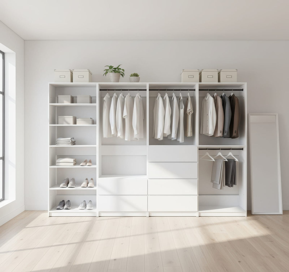 White Wood Walk-In Closet System - 5 Modular Units