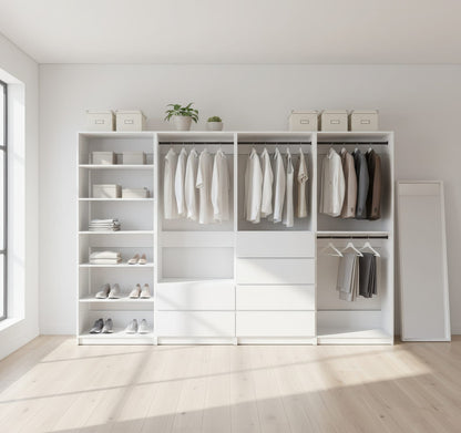 White Wood Walk-In Closet System - 5 Modular Units