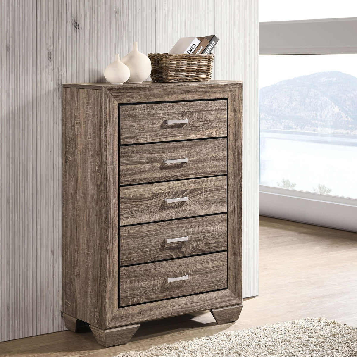 Harrison Washed Taupe 5-drawer Bedroom Chest - Taupe Engineered Wood Dresser