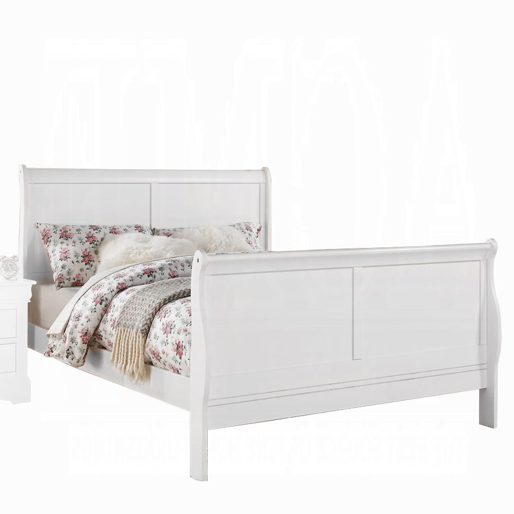 White Queen Sleigh Bed - Wood Frame, Box Spring Required