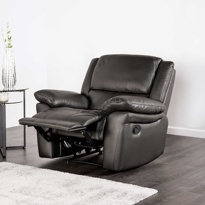 Black Leather Metal Recliner Chair - 38.5" Primary Living Space for Living Room
