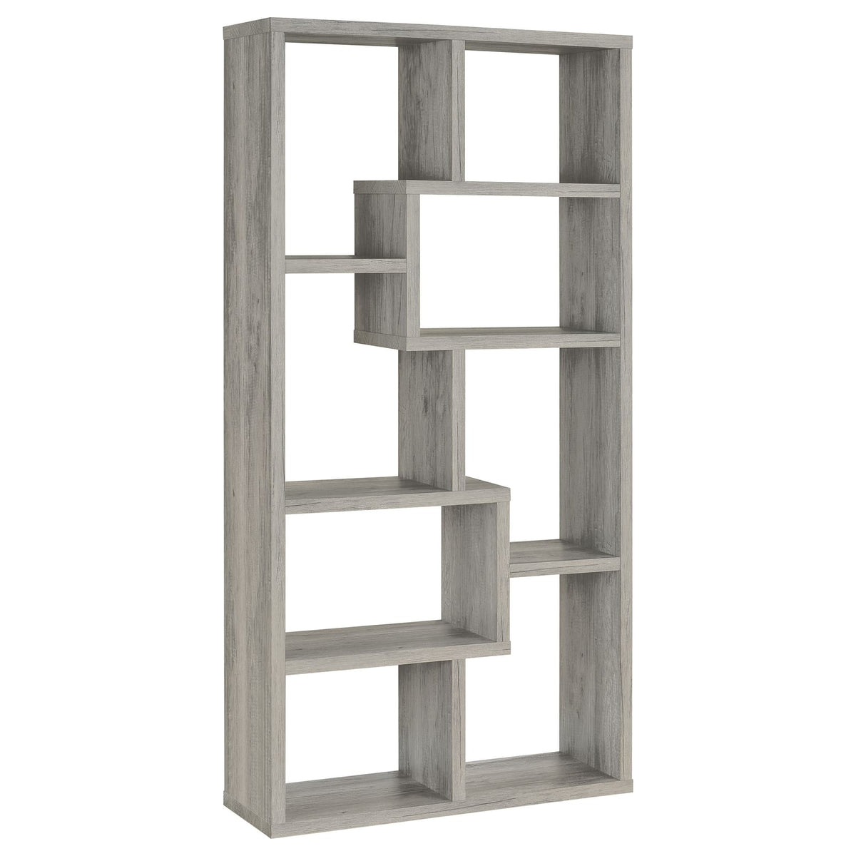 7-Shelf Driftwood Bookshelf - Grey Geometric Display for Living Room