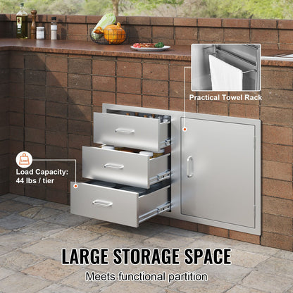 Stainless Steel BBQ Drawer Combo - 38.3"W Outdoor Kitchen Storage