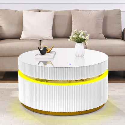 White Round Glass Coffee Table with LED Light
