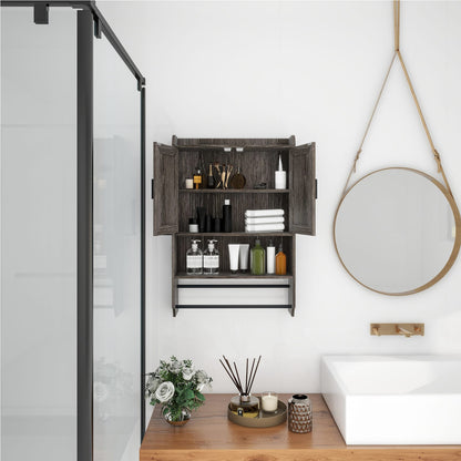 Grey MDF Bathroom Wall Cabinet with Adjustable Shelves