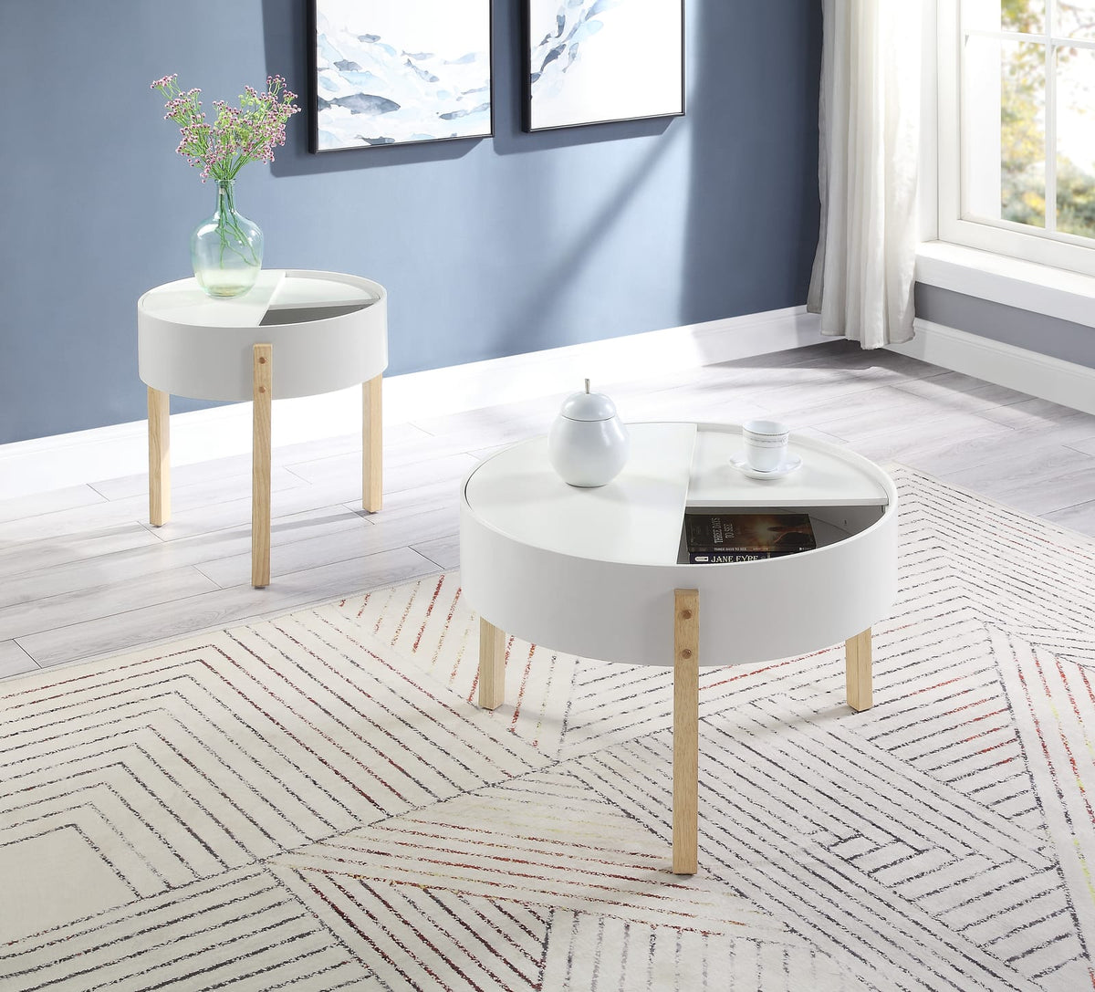 White Round End Table with Storage - 20 Inch Diameter
