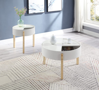 White Round End Table with Storage - 20 Inch Diameter