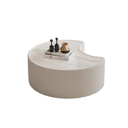 Light Sintered Stone Top Stylish Irregular Shape Leather Coffee Table - Cream White