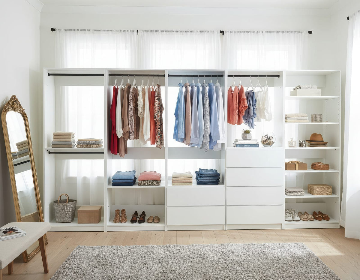 White Wood Walk-In Closet System - 157" Wide