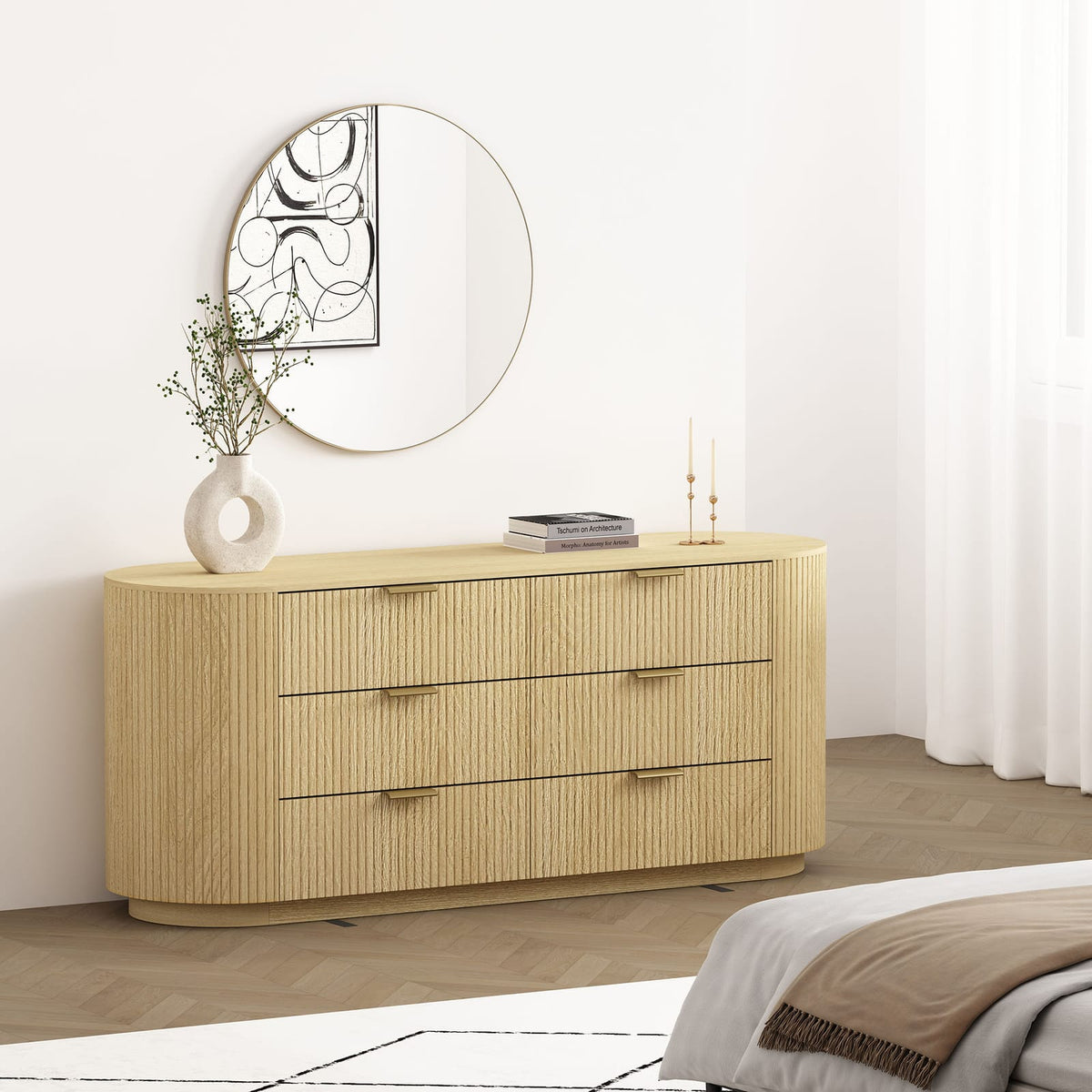 71" Oak Double Dresser - Modern Bedroom Storage
