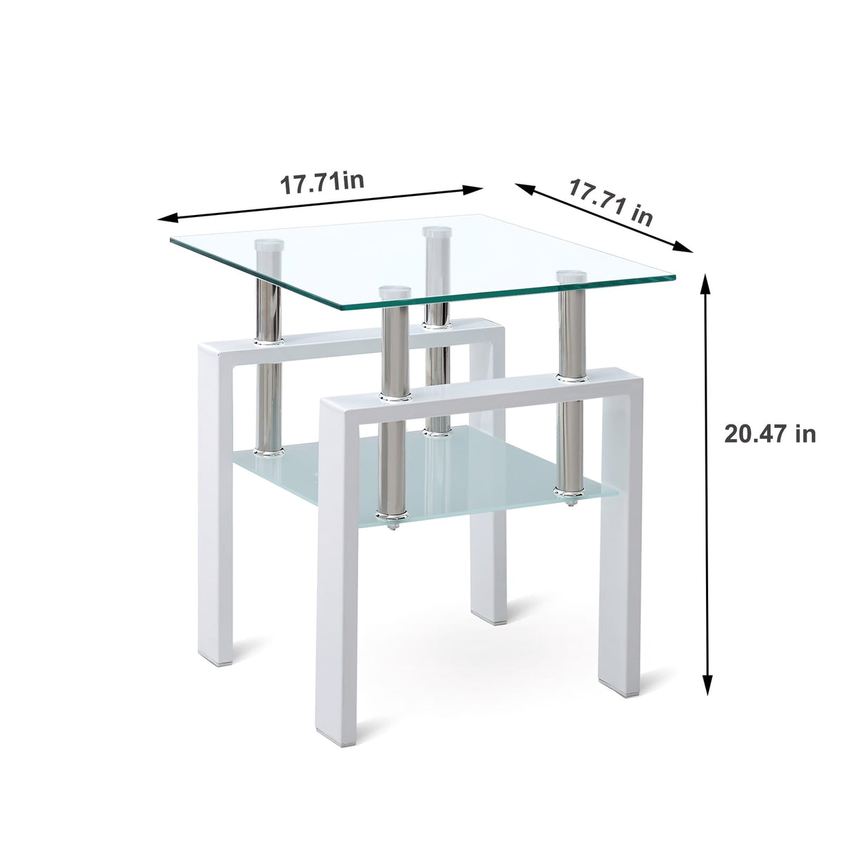 Clear Tempered Glass End Table - 2 Tier Small Table for Living Room
