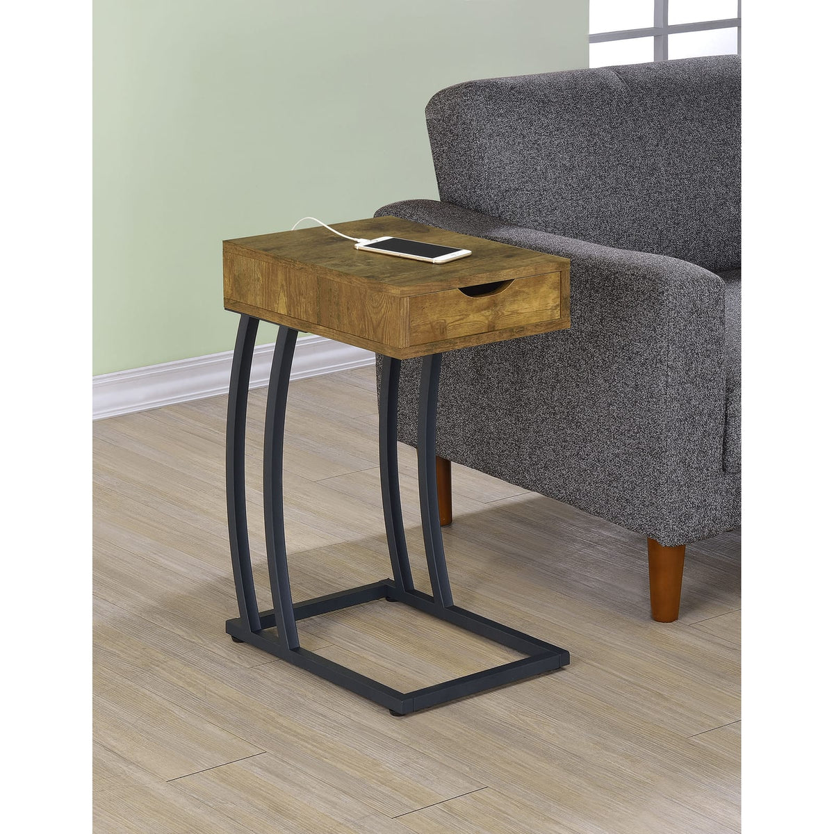 Antique Nutmeg Accent Table - Brown Wood Desk with USB Ports