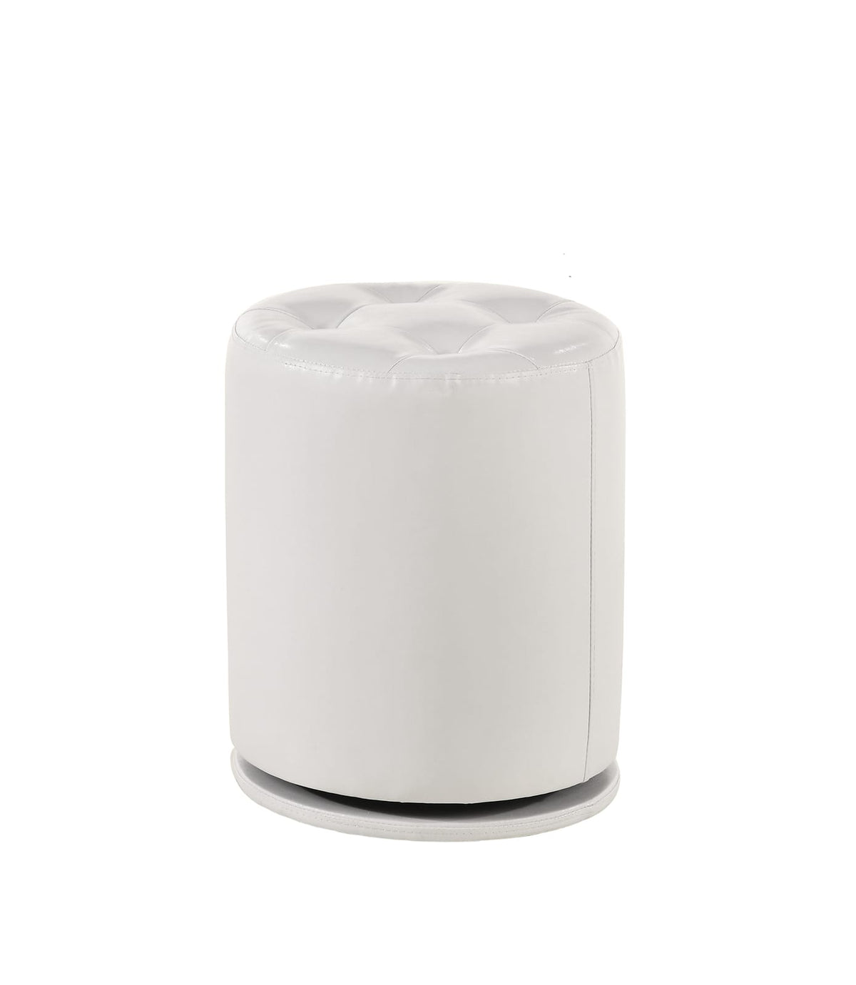 Glam White Vanity Stool - Round Swivel Button Tufted Seat