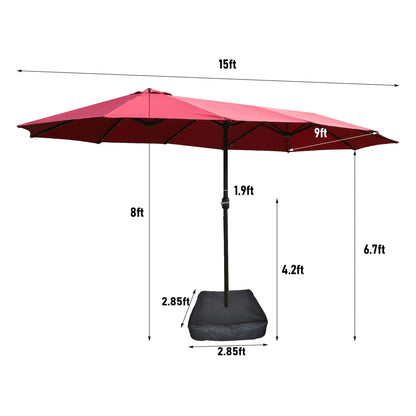 15ft Red Metal Patio Umbrella - Double Sided Shade