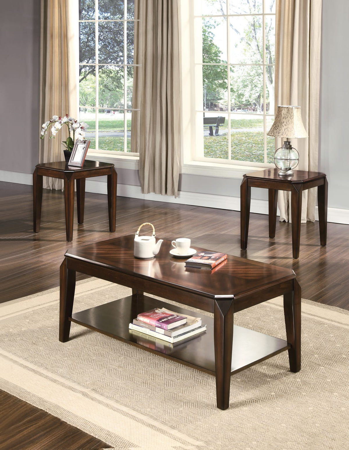 Docila 3PC Coffee & End Table Set - Walnut Finish