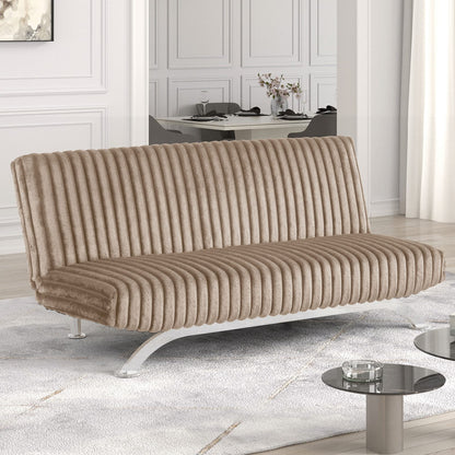 Taupe Engineered Wood Futon Sofa Converts to Bed for Living Room