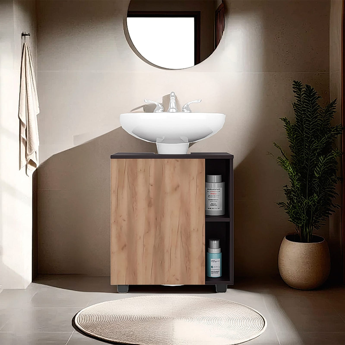 Multi-Colored Bathroom Vanity with Storage Shelves