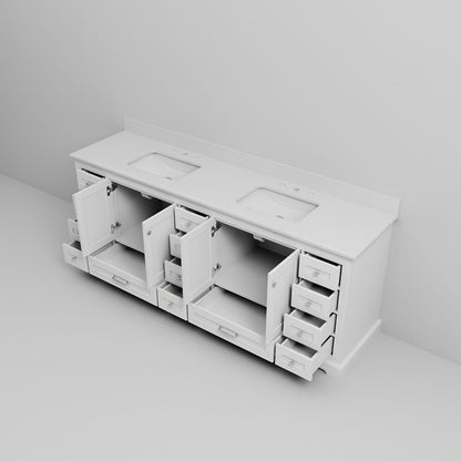 White Double Bath Vanity - 84" W with Quartz Top