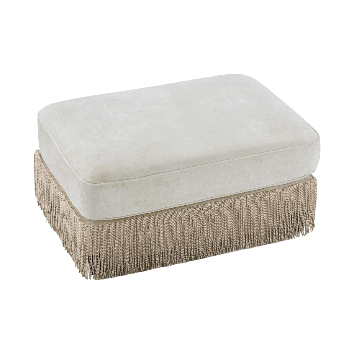 Beige Velvet Ottoman with Tassel Skirt for Living Room Decor