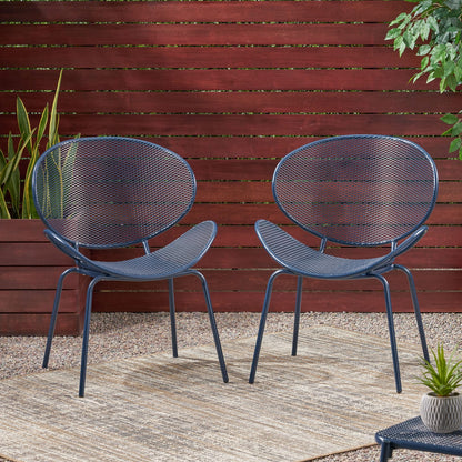 Navy Iron Patio Chairs - 3 Piece Set