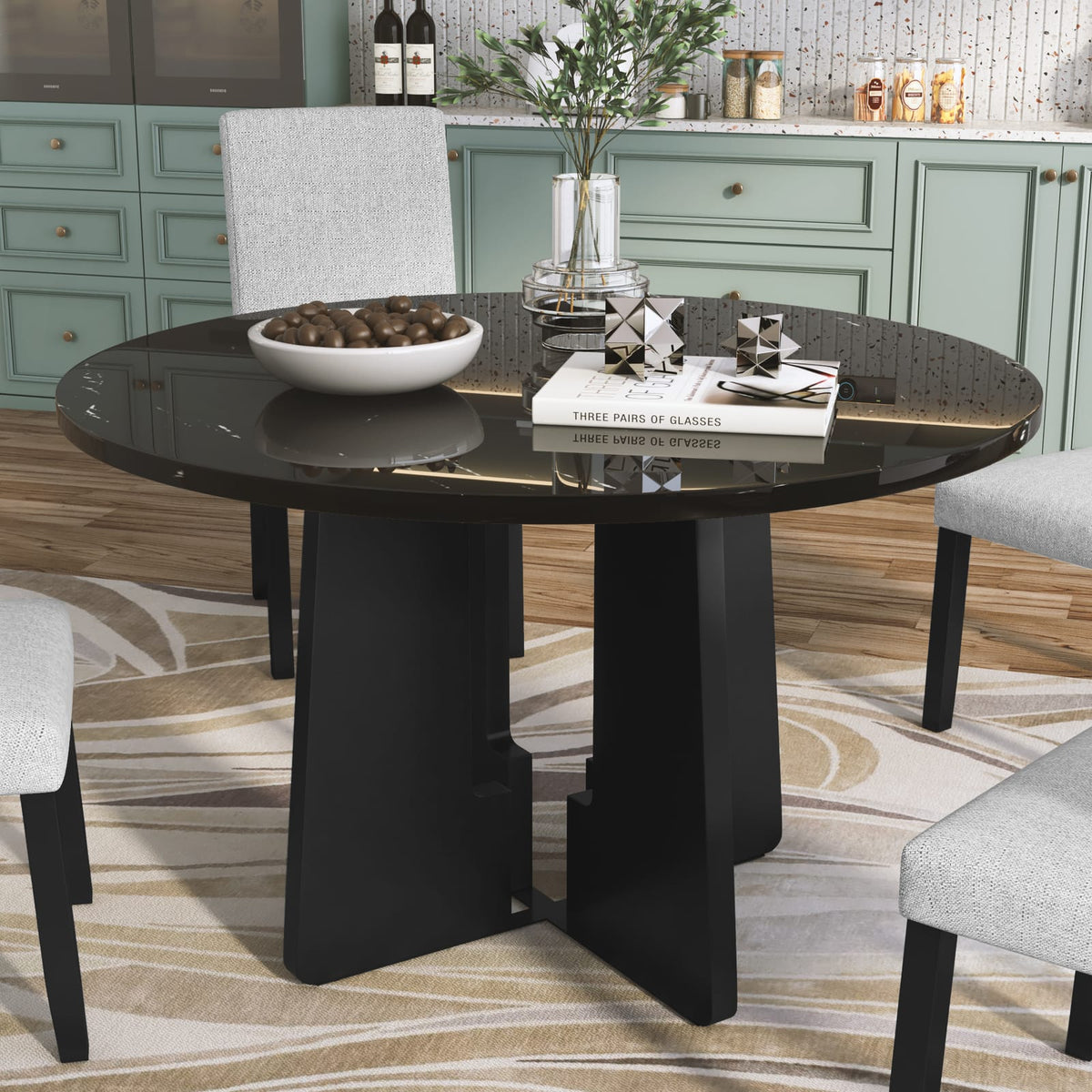 Round Dining Table - 43 Inch Black MDF Tabletop