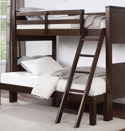 Twin Over Full Bunk Bed - Walnut Solid Wood Frame for Bedroom
