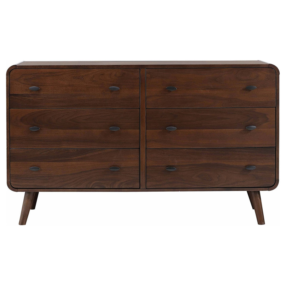 Dark Walnut 6-Drawer Bedroom Dresser - Pine Wood