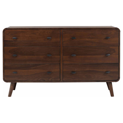 Dark Walnut 6-Drawer Bedroom Dresser - Pine Wood