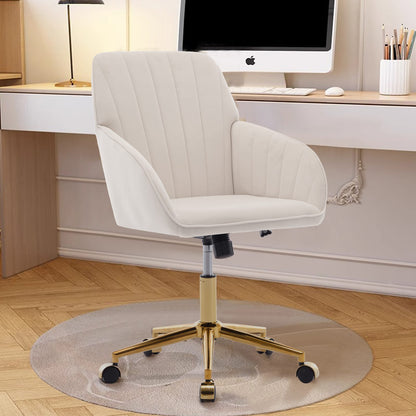 Beige Velvet Ergonomic Office Chair - Adjustable Swivel Chair