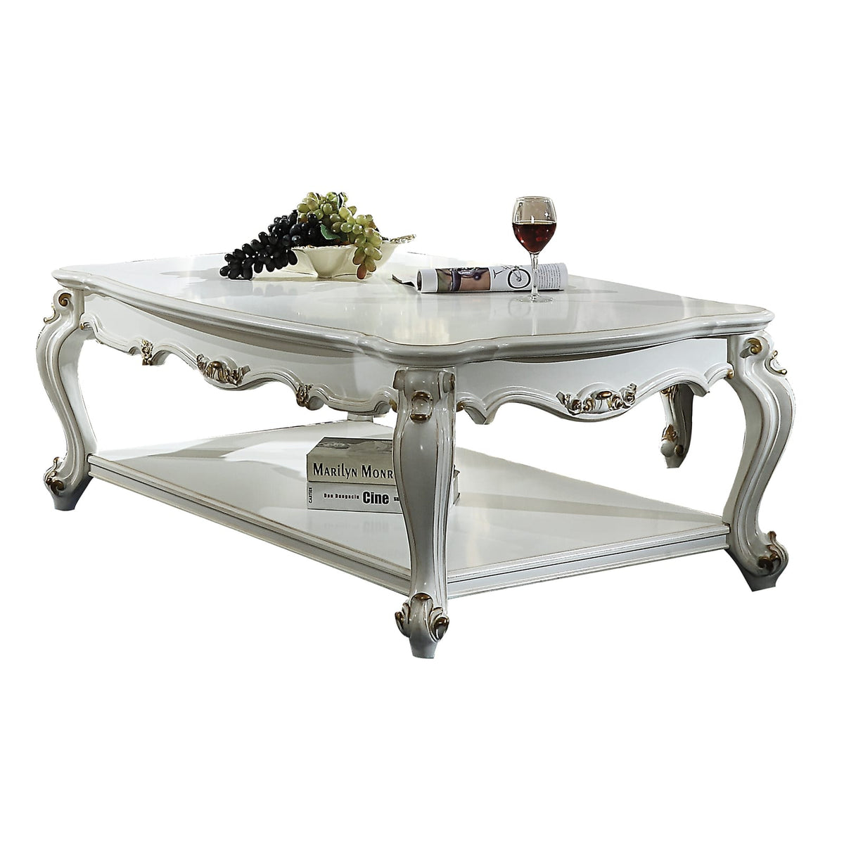 Antique Pearl Coffee Table with Bottom Shelf for Living Room