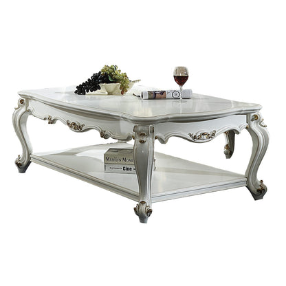 Antique Pearl Coffee Table with Bottom Shelf for Living Room