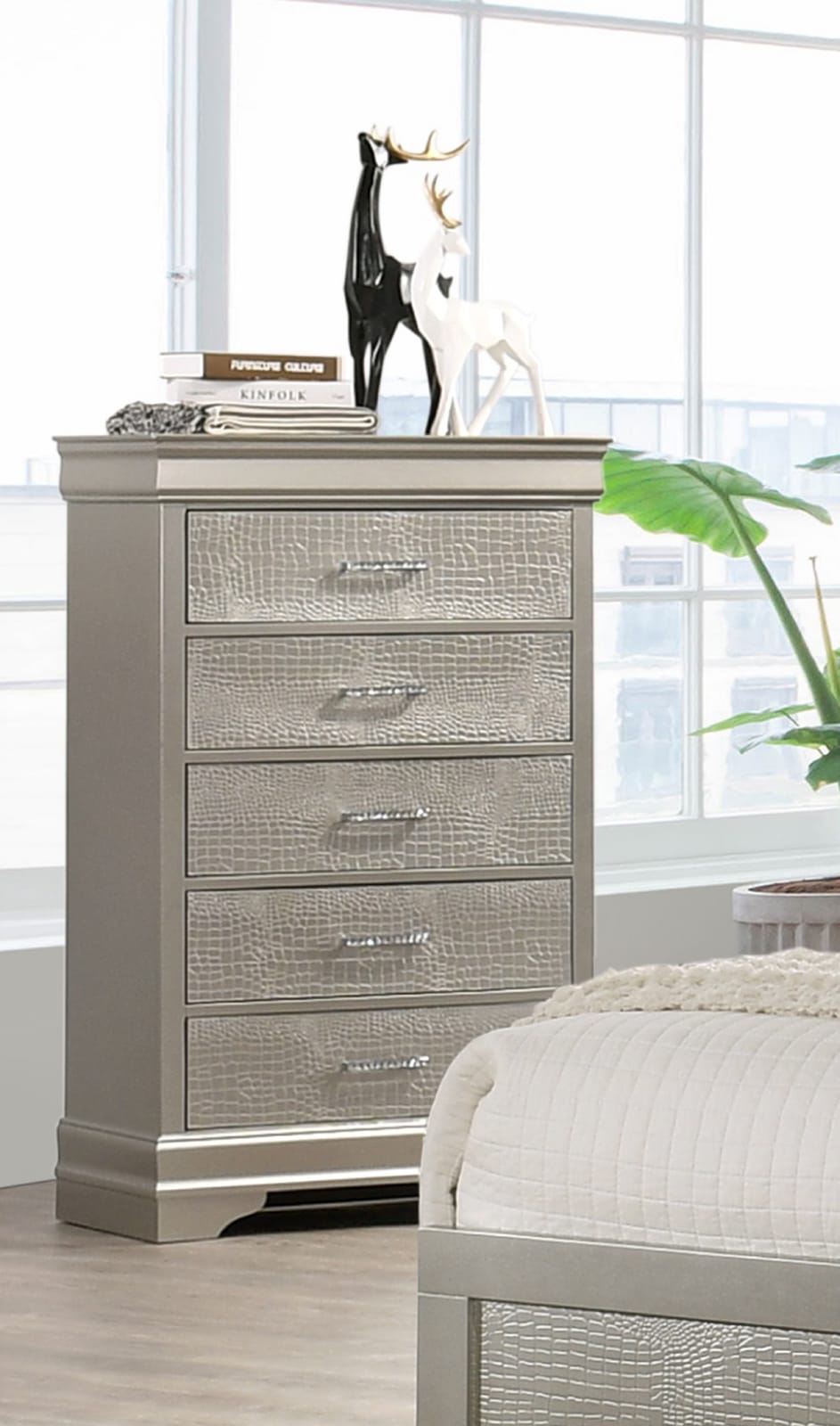 Beige 5-Drawer Tall Chest Bedroom Furniture