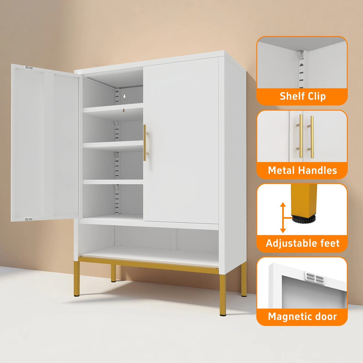 40" Tall 2-Door Shoe Cabinet - White Steel Storage