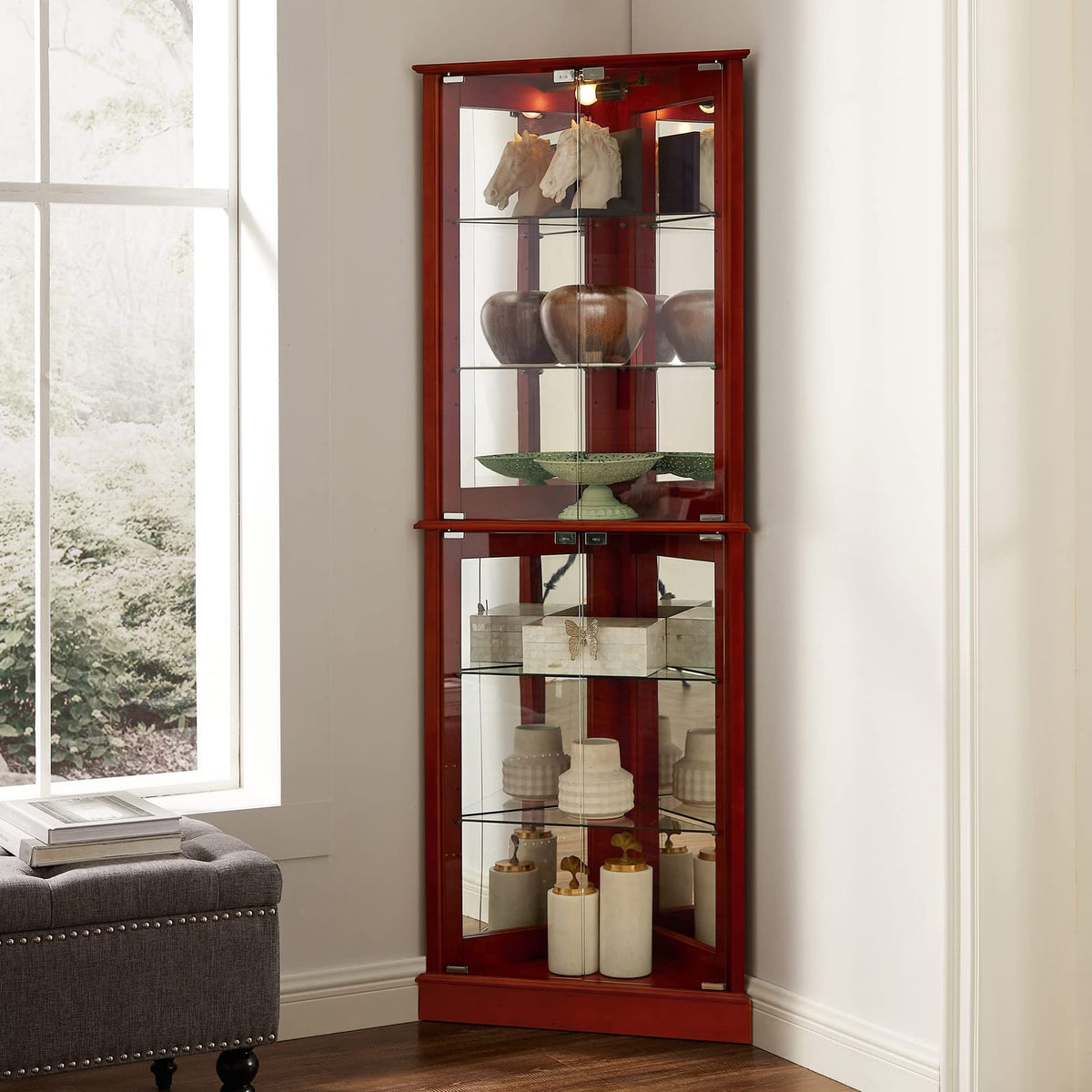 Cherry Mirrored Corner Curio Cabinet - 72" Display Cabinet
