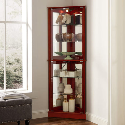 Cherry Mirrored Corner Curio Cabinet - 72" Display Cabinet