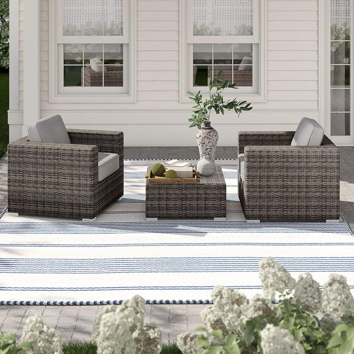 Brown Wicker Patio Sofa Set - 3 Piece Outdoor Furniture