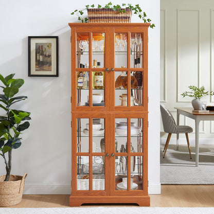 Living Room Dark Oak Display Cabinet with Glass Doors - Retro Showcase for