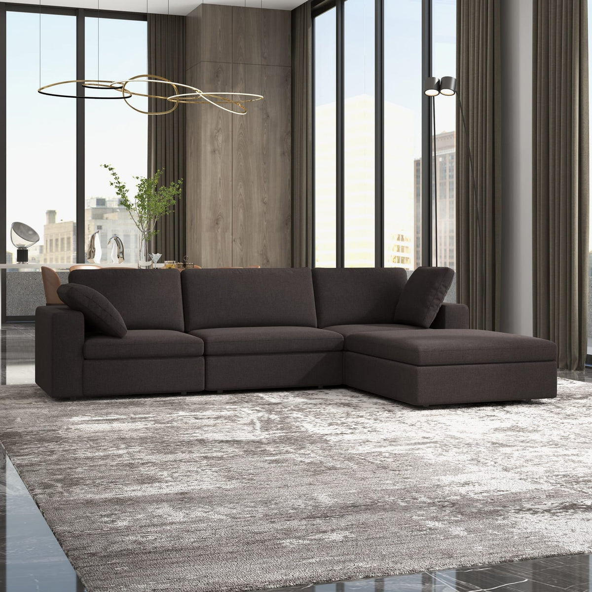Grey Fabric 4 Seat Corner Sectional Sofa for Living Room