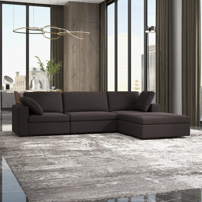 Grey Fabric 4 Seat Corner Sectional Sofa for Living Room