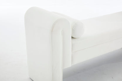 65-Inch White Wood Storage Bench - Hallway Entryway Bench for Bedroom