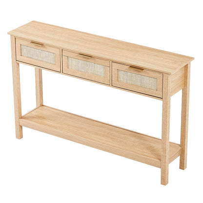 Rattan Console Table with 3 Drawers - Entryway, Living Room