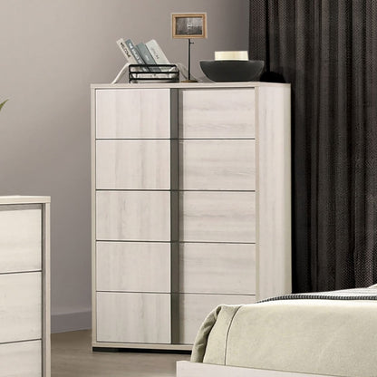 Contemporary White Washed Chest 1pc - Vertical Chrome Handles for Bedroom